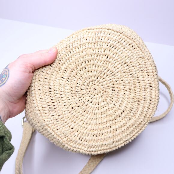 PACO RABANNE Natural Raffia Bucket Bag Gold Chain Link Top Handle Crossbody Bag - Picture 7 of 11